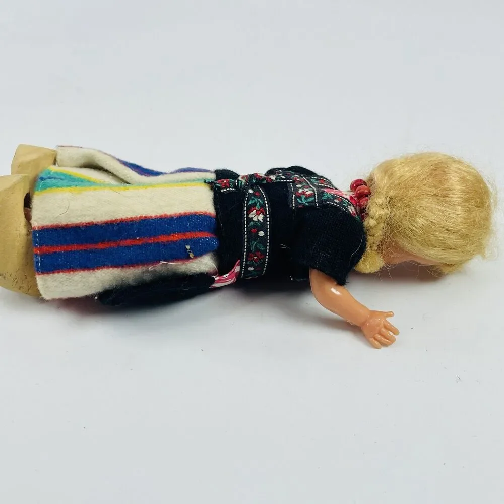 Vintage Folk Art Blonde Dutch Doll Wooden Shoes 7 in Ethnic Costume Blinky Eyes